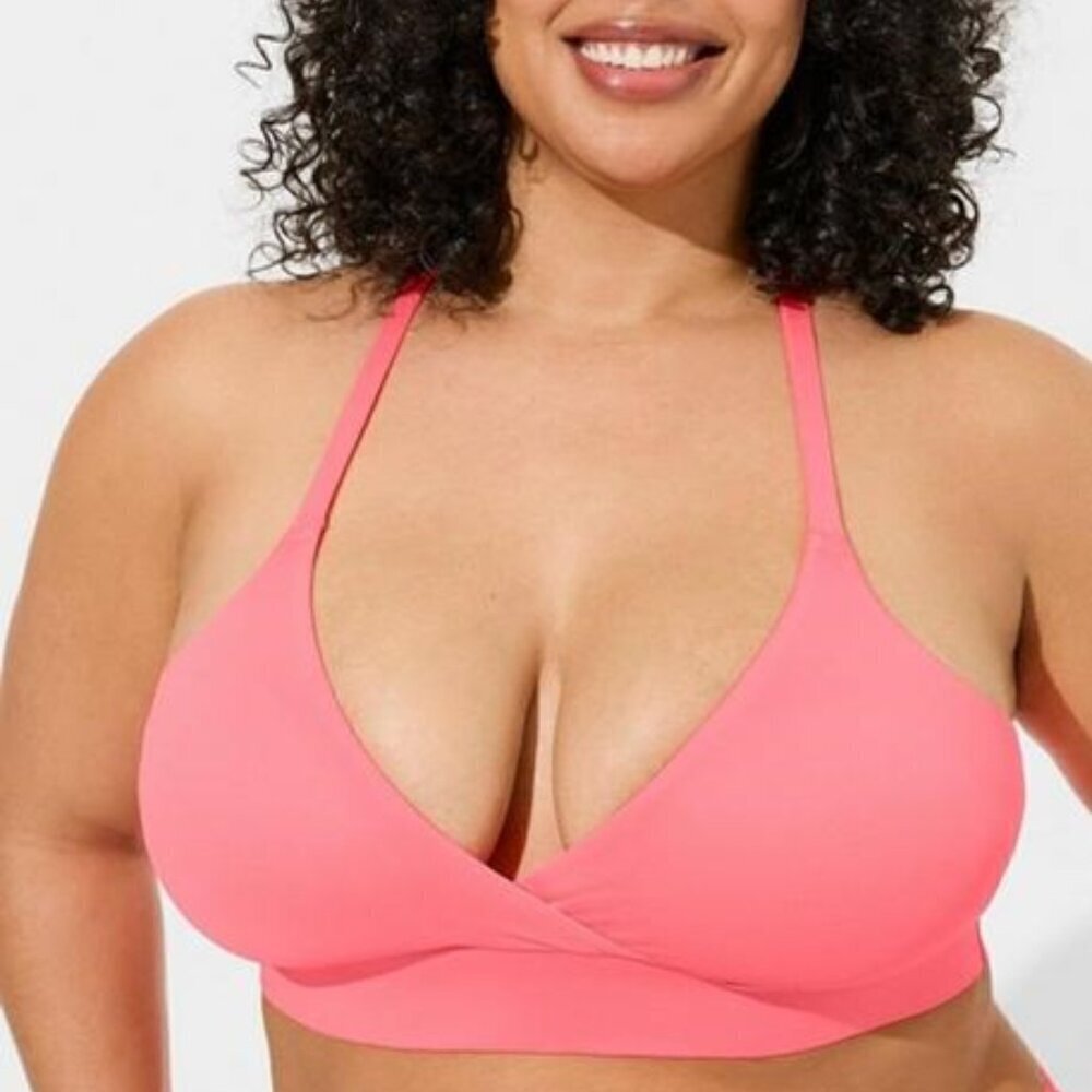 Torrid - Lightly Lined Microfiber Surplice Bralette in Neon Blush​​​​​​